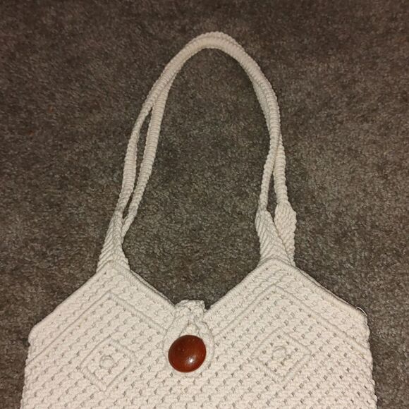 Light cream color crochet shoulder bag purse handbag - Picture 3 of 5